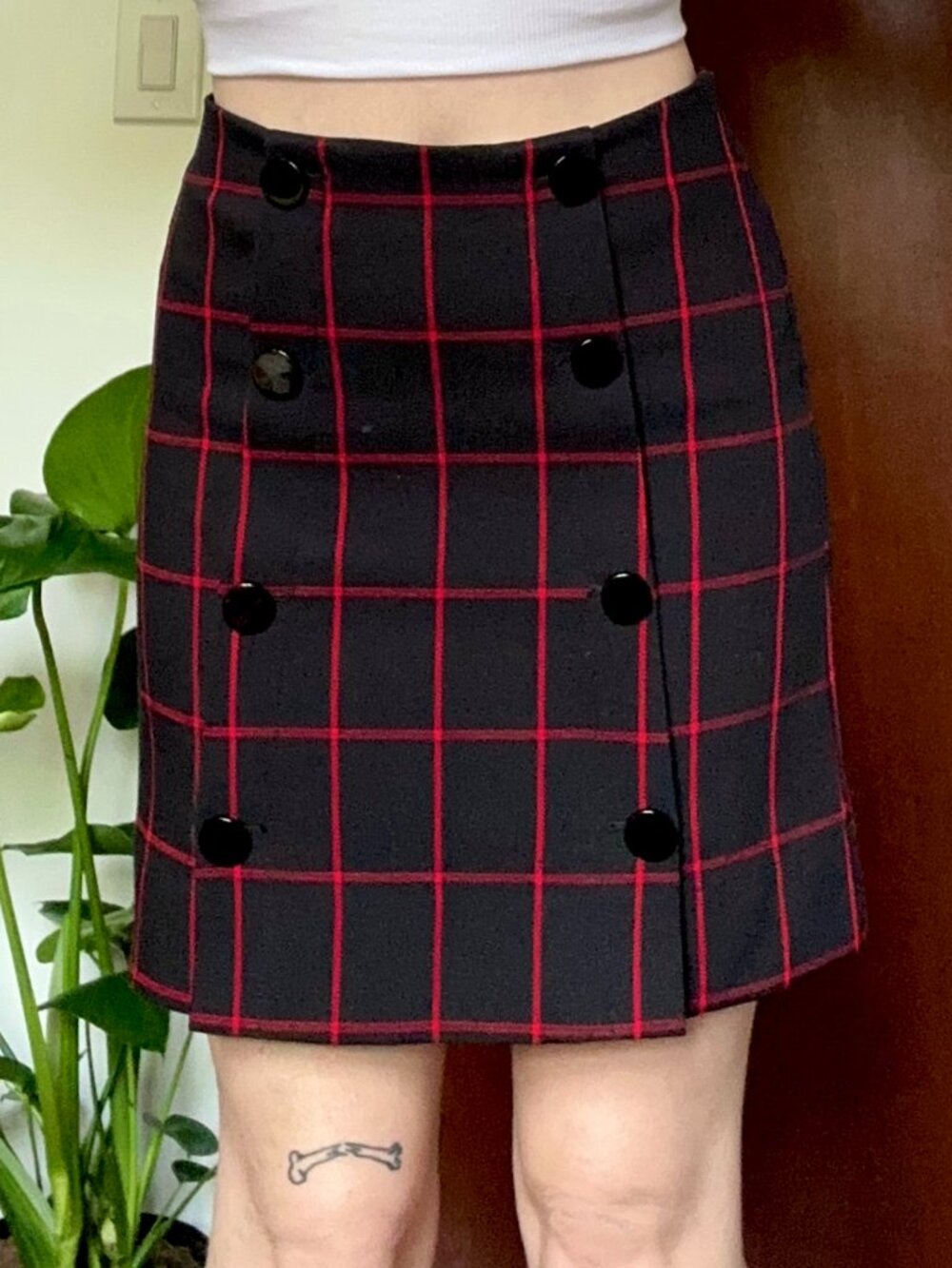 Loft Black Stripe Mini Skirt With Funky Buttons